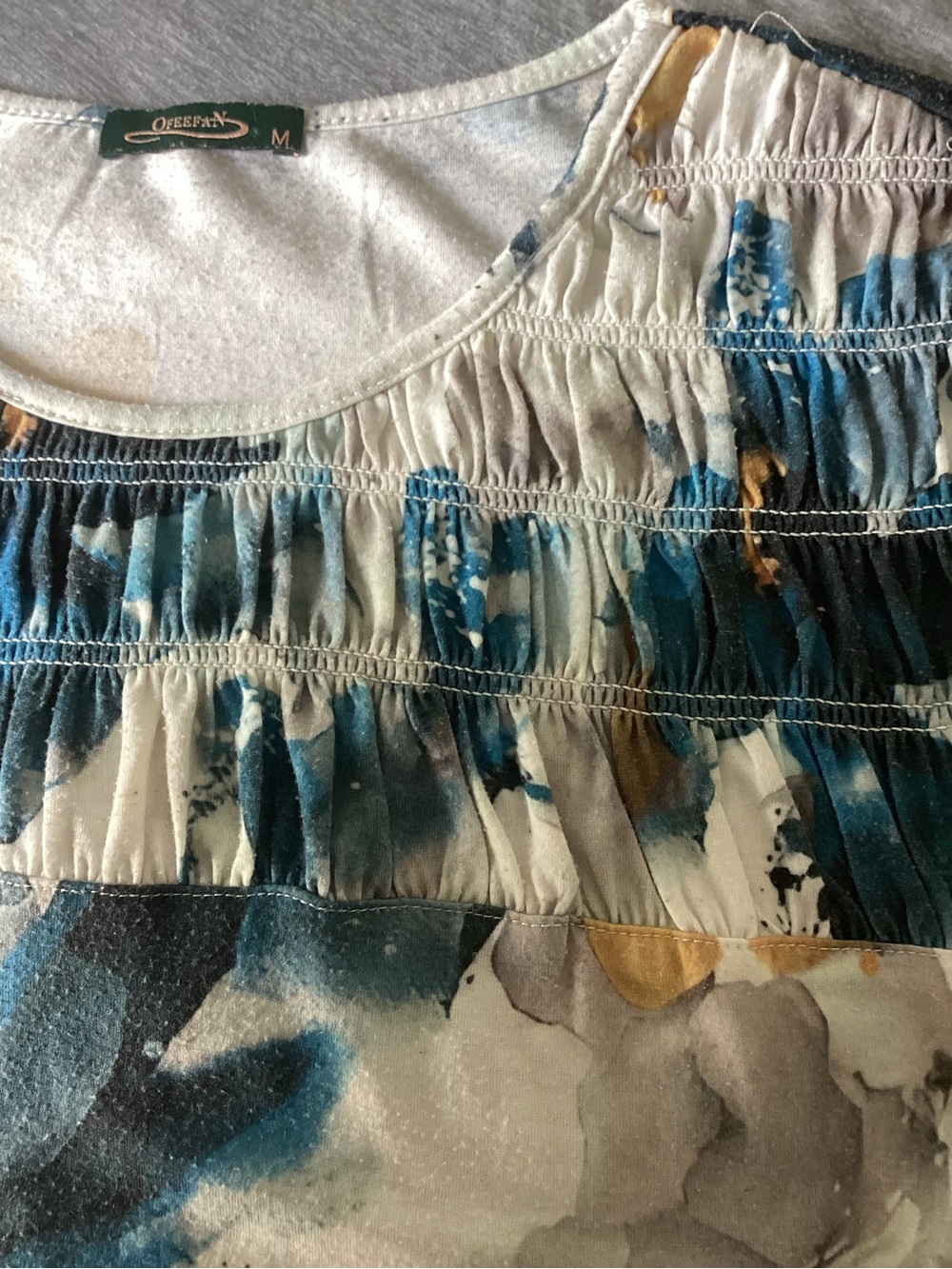 Floral Ofeefan Short-Sleeve Blouse in Teal, Mustard & Gray - Picture 8 of 8